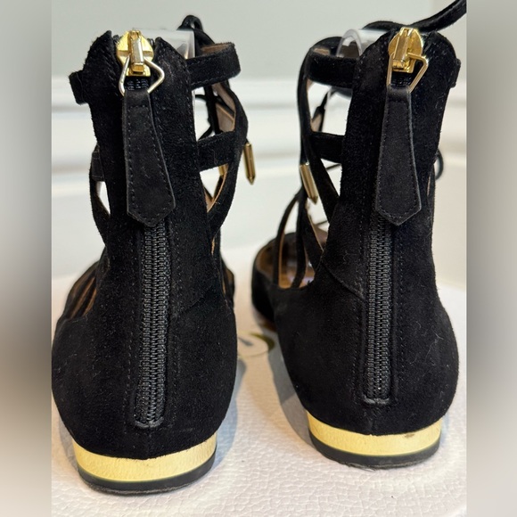 PERFECT FALL BALLET FLATS! Elegant Black Suede Lace Up Aquzzurra Flats - Picture 5 of 10